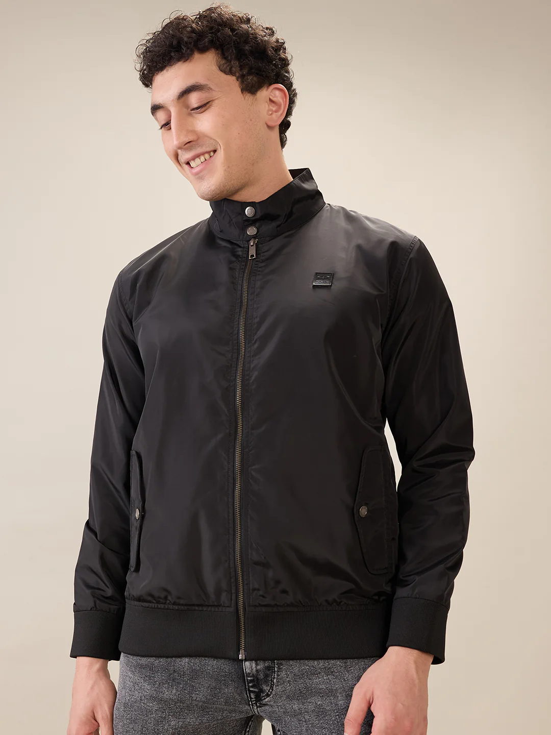 Colorplus Men Black Solid Regular Fit Polyester Jacket