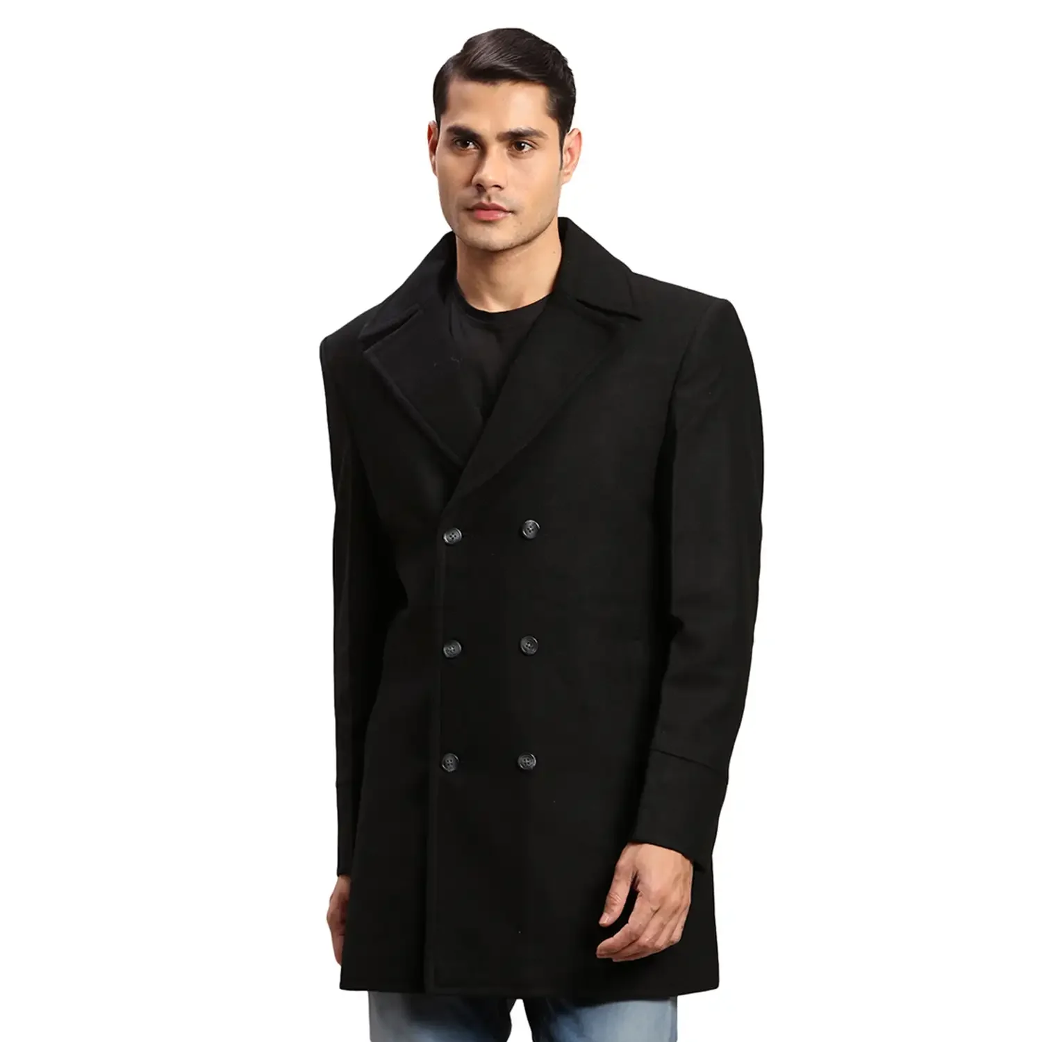 Colorplus Men Black Solid Regular Fit Wool Blend Bomber Jacket
