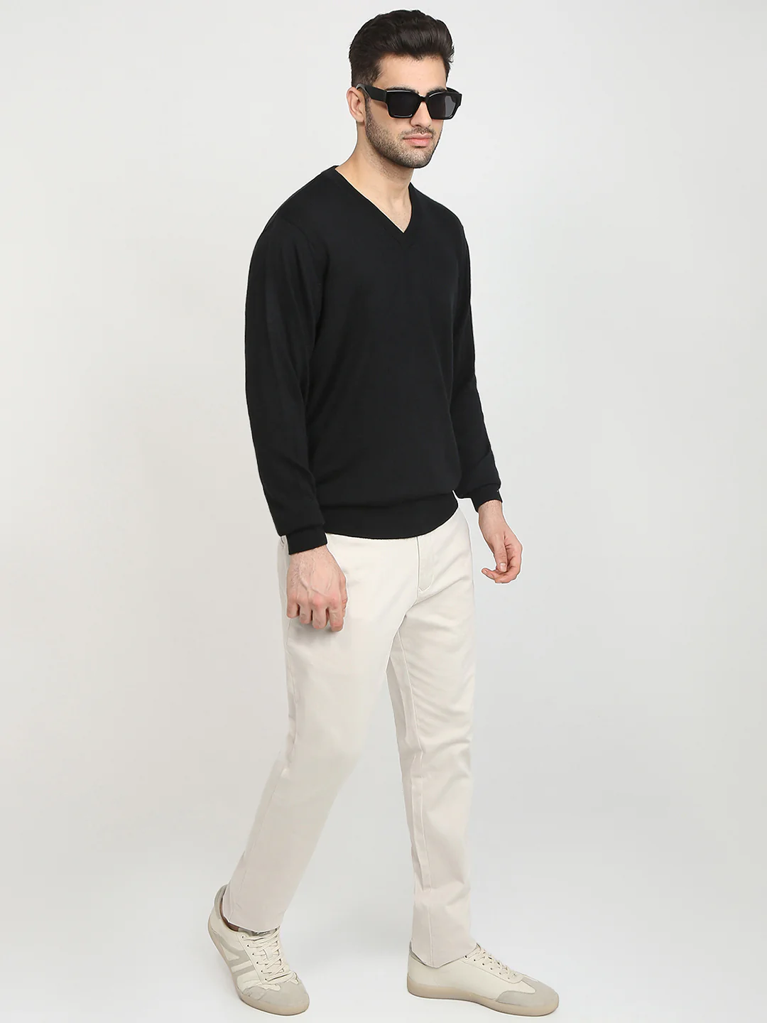 Colorplus Men Black Solid Regular Fit Wool Blend Full Sleeve V Neck Collar Sweater - Image 5