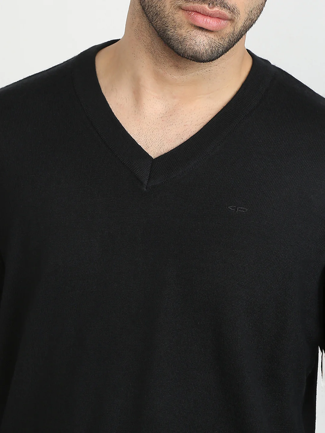 Colorplus Men Black Solid Regular Fit Wool Blend Full Sleeve V Neck Collar Sweater - Image 6