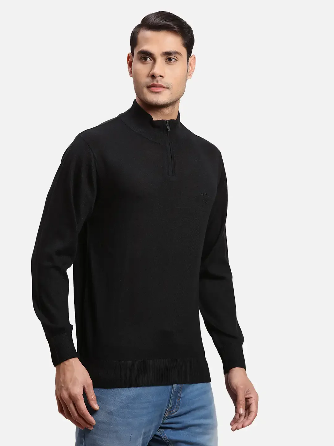 Colorplus Men Black Solid Regular Fit Wool Blend Full Sleeve V Neck Sweaters - Image 2