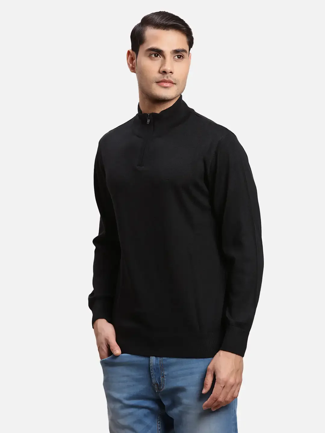 Colorplus Men Black Solid Regular Fit Wool Blend Full Sleeve V Neck Sweaters - Image 3