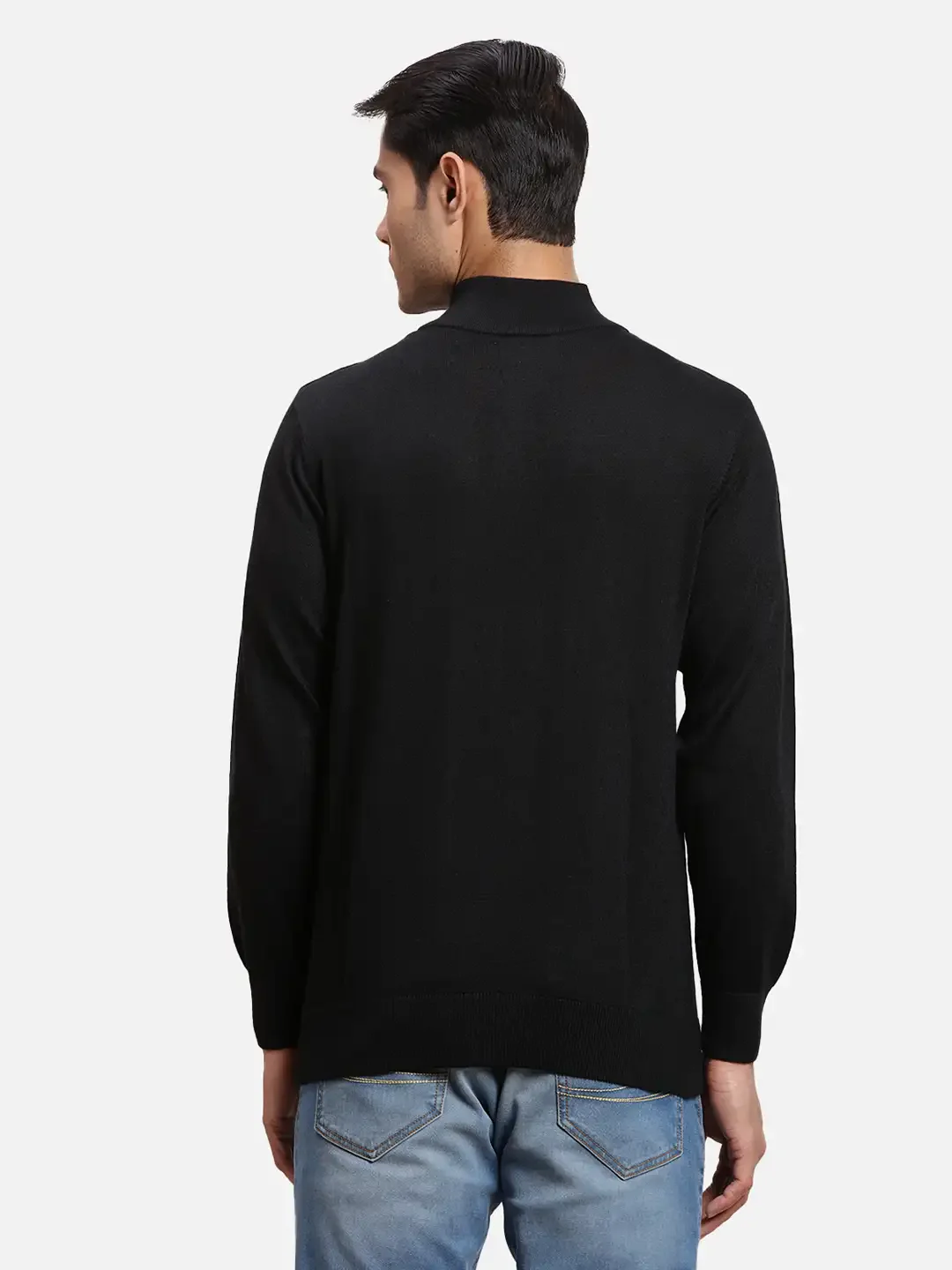 Colorplus Men Black Solid Regular Fit Wool Blend Full Sleeve V Neck Sweaters - Image 4