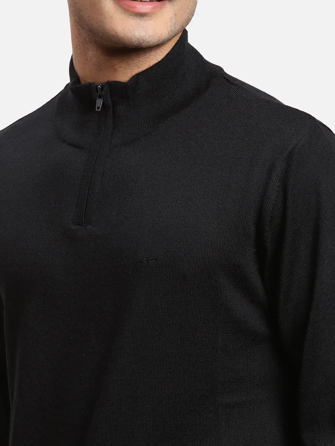 Colorplus Men Black Solid Regular Fit Wool Blend Full Sleeve V Neck Sweaters - Image 6