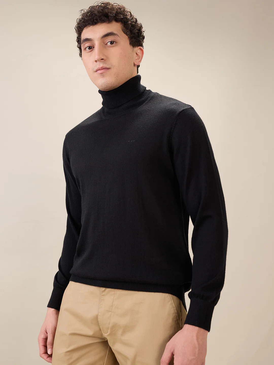 Colorplus Men Black Solid Regular Fit Wool Blend Sweatshirt - Image 2