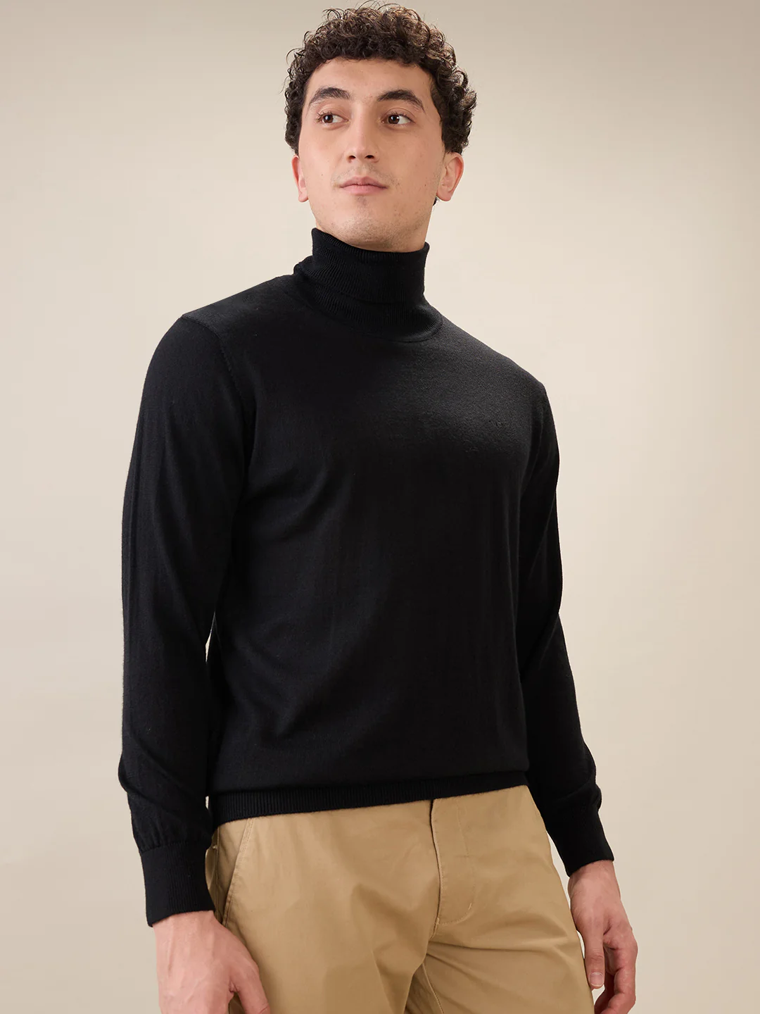 Colorplus Men Black Solid Regular Fit Wool Blend Sweatshirt - Image 3