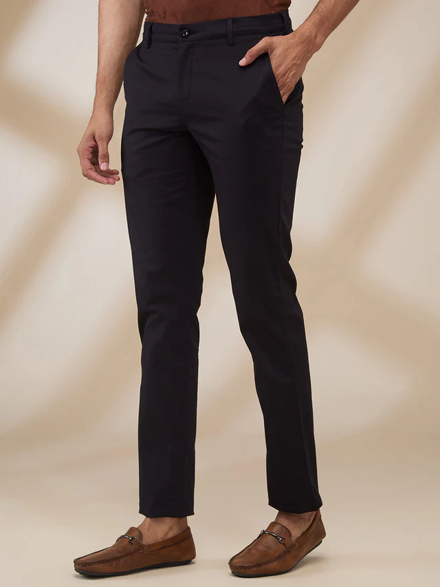 Colorplus Men Black Solid Slim Fit Cotton Blend Trouser - Image 3