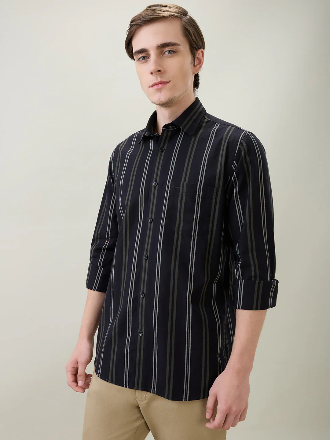 Colorplus Men Black Stripe Regular Fit Cotton Full Sleeve Casual Shirt - Image 3
