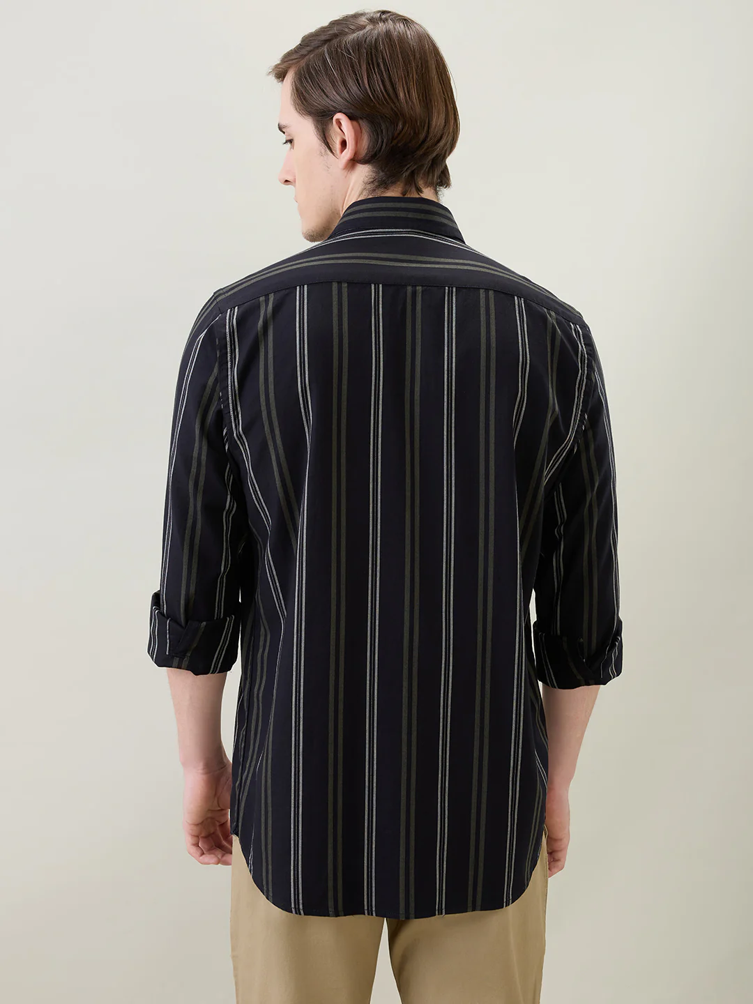 Colorplus Men Black Stripe Regular Fit Cotton Full Sleeve Casual Shirt - Image 4