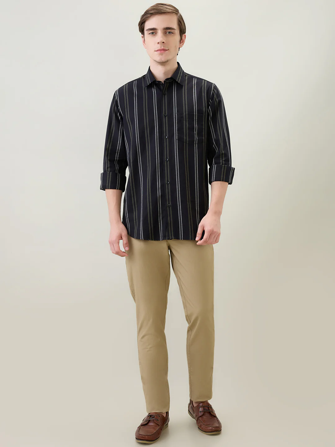 Colorplus Men Black Stripe Regular Fit Cotton Full Sleeve Casual Shirt - Image 5