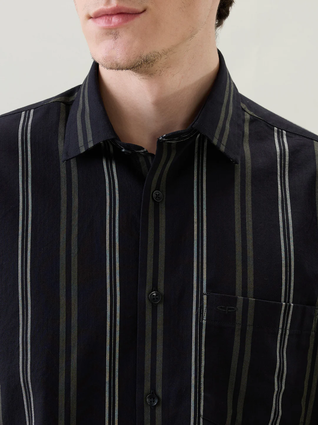 Colorplus Men Black Stripe Regular Fit Cotton Full Sleeve Casual Shirt - Image 6