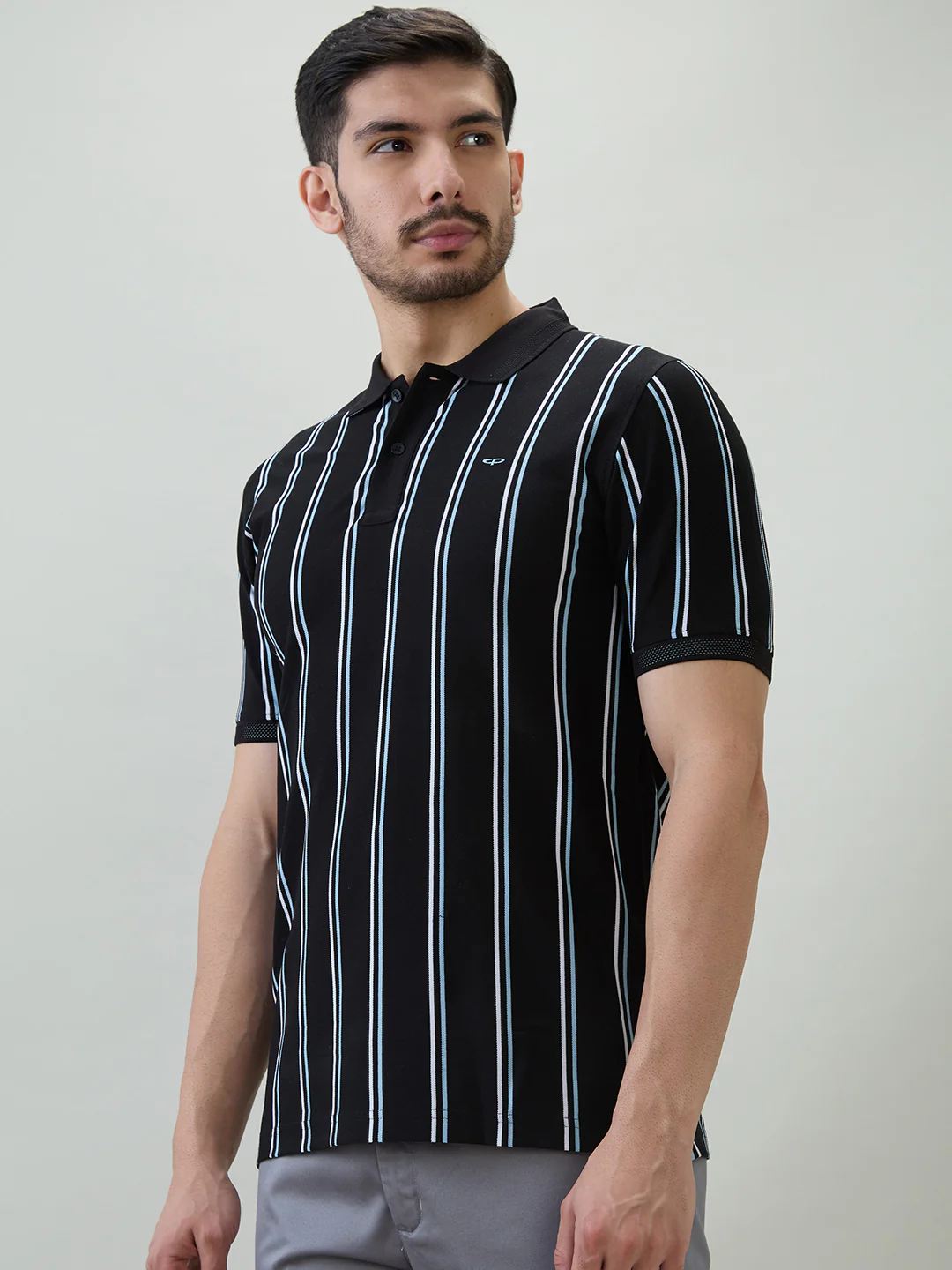 Colorplus Men Black Stripe Regular Fit Cotton T-shirt - Image 3