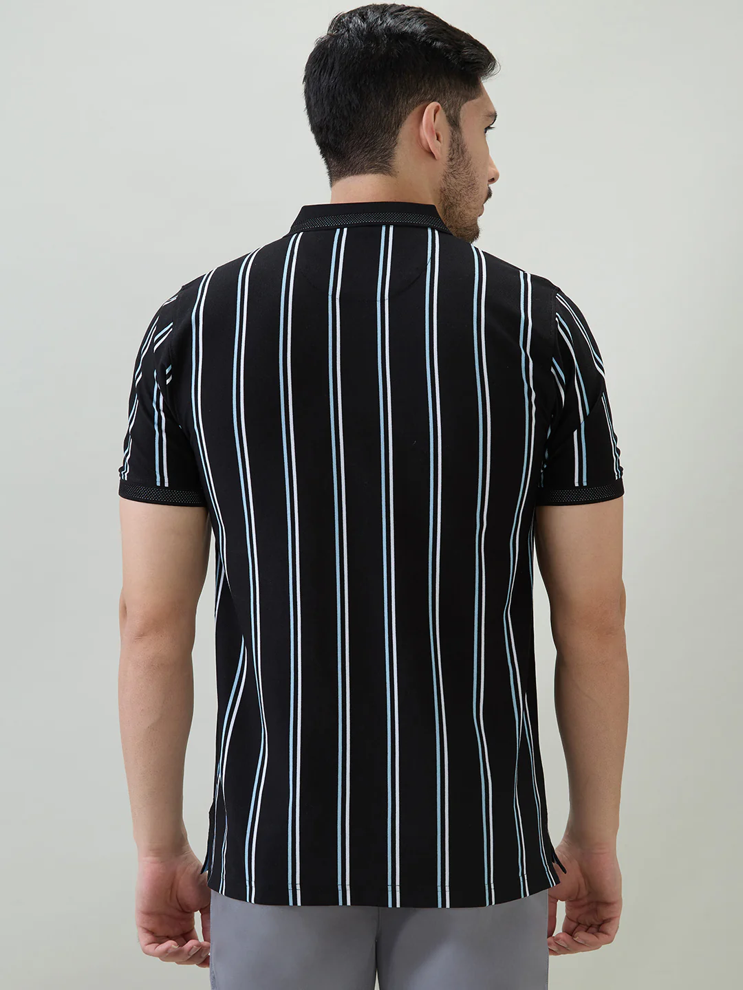 Colorplus Men Black Stripe Regular Fit Cotton T-shirt - Image 4