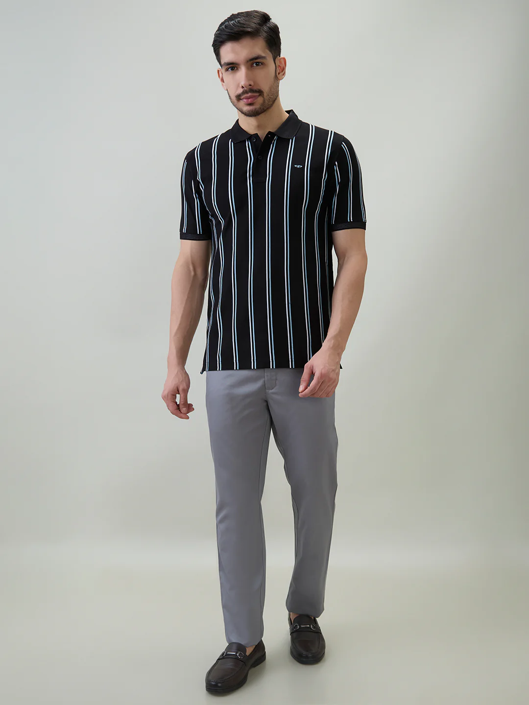 Colorplus Men Black Stripe Regular Fit Cotton T-shirt - Image 5