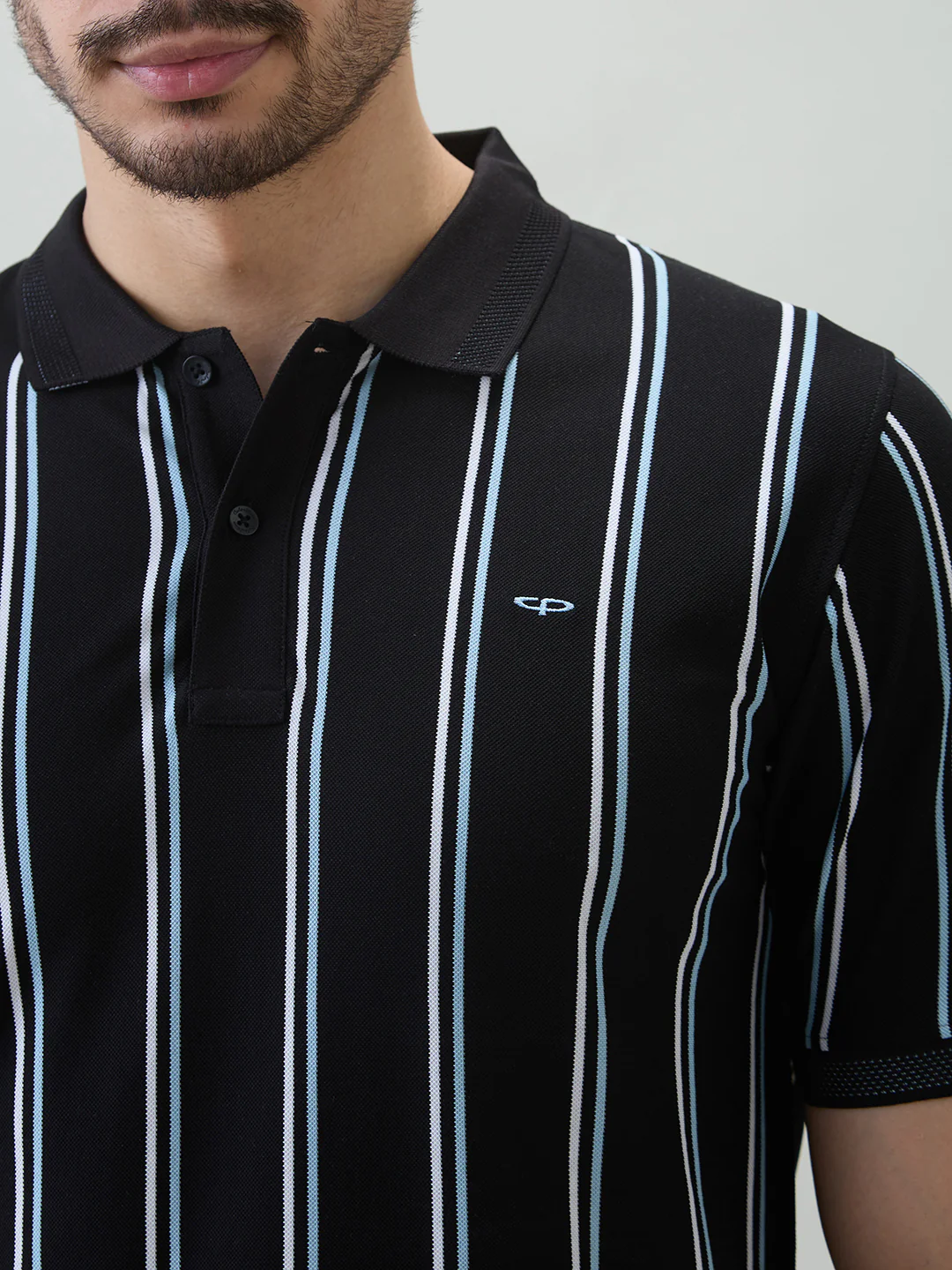 Colorplus Men Black Stripe Regular Fit Cotton T-shirt - Image 6