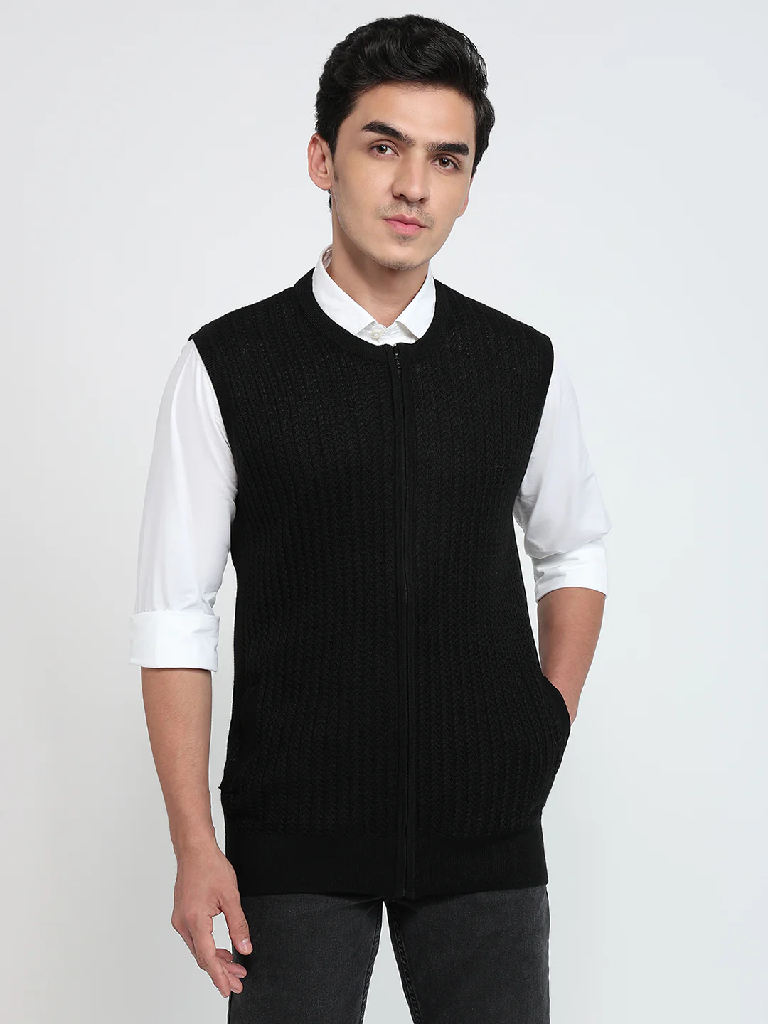 Colorplus Men Black Structure Regular Fit Acrylic Sweatshirt