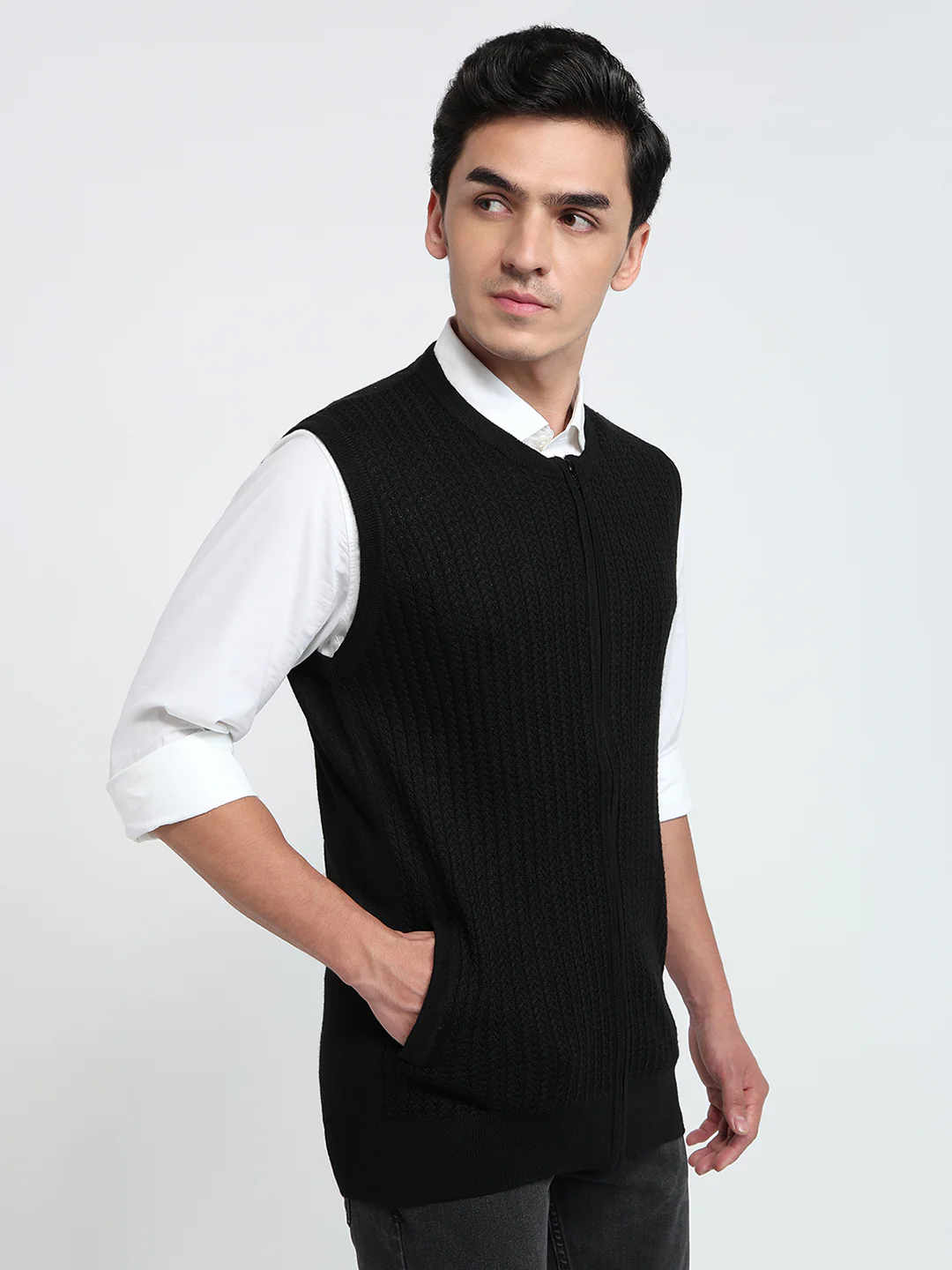 Colorplus Men Black Structure Regular Fit Acrylic Sweatshirt - Image 3