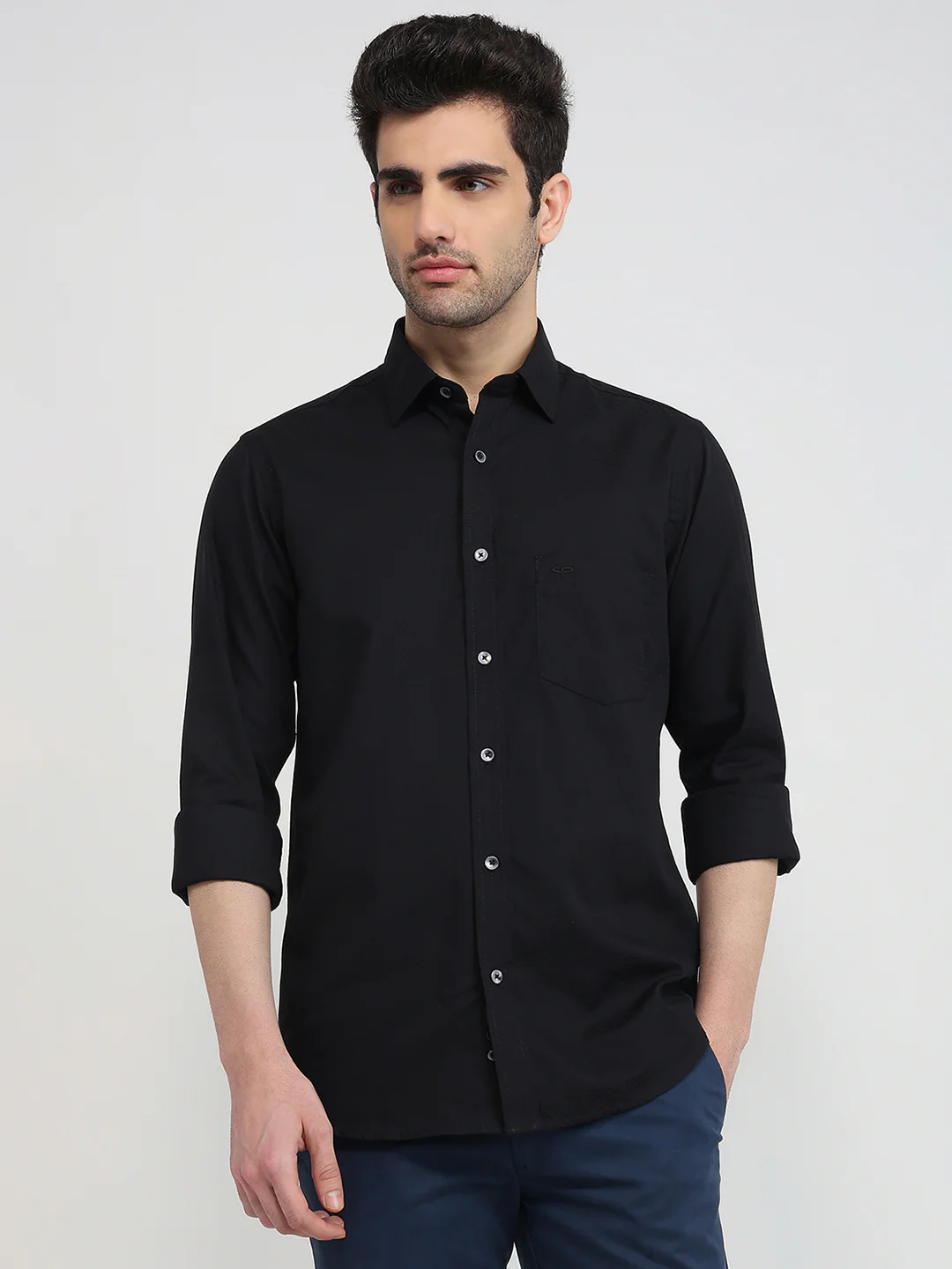 Colorplus Men Black Structure Regular Fit Cotton Shirt