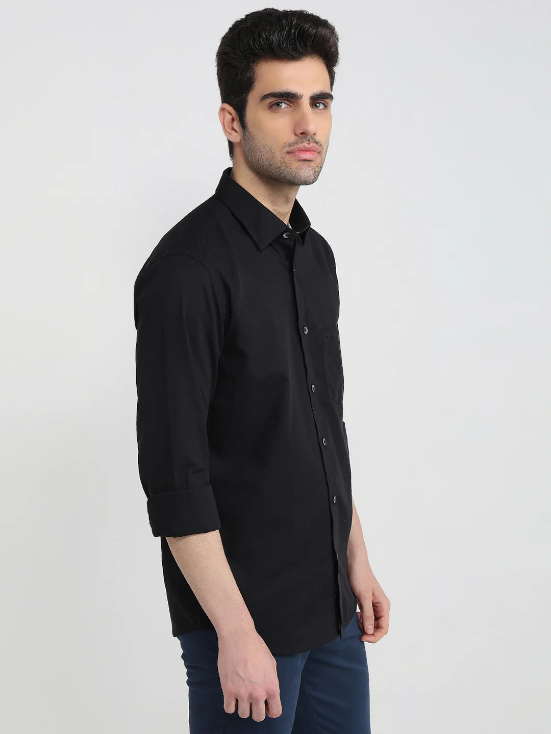 Colorplus Men Black Structure Regular Fit Cotton Shirt - Image 3