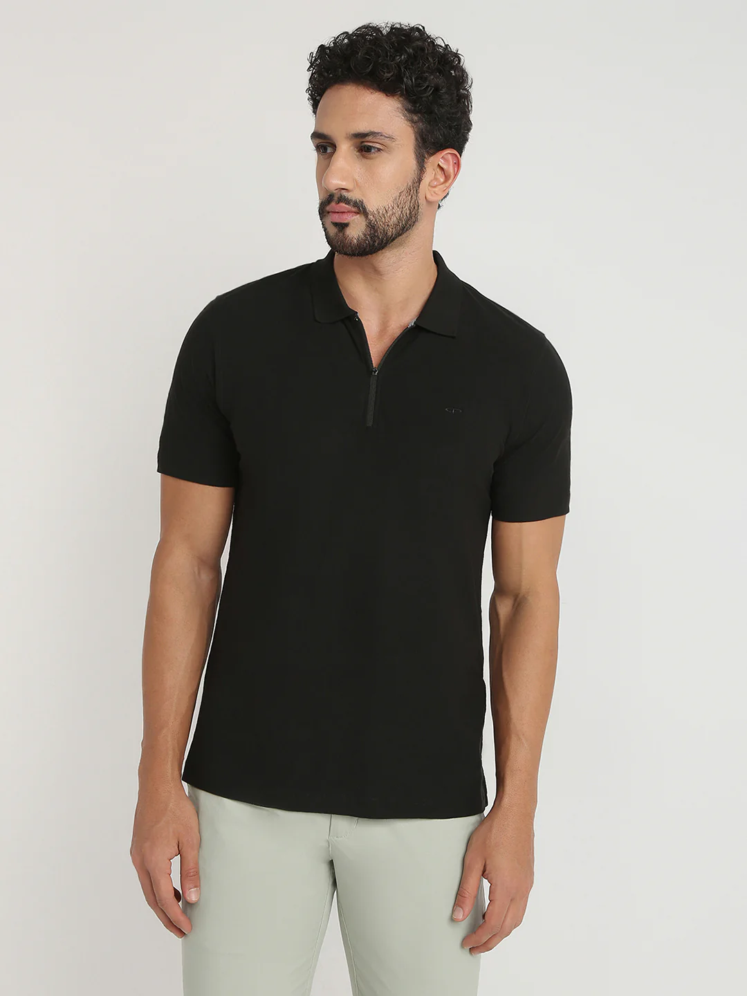 Colorplus Men Black Structure Regular Fit Cotton T-Shirt