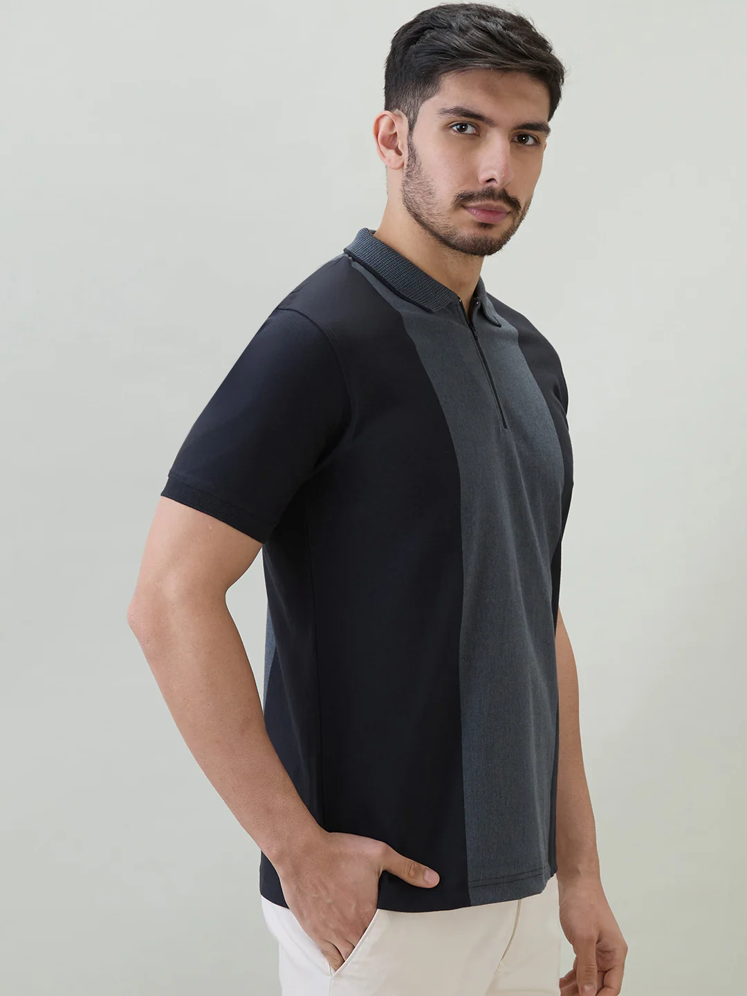 Colorplus Men Black Structure Regular Fit Cotton T-Shirt - Image 2