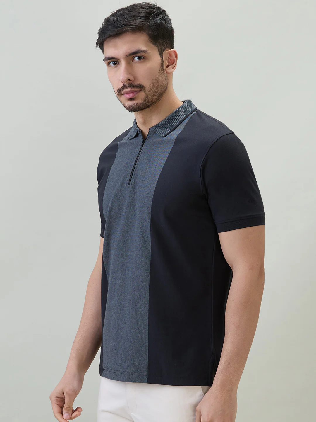 Colorplus Men Black Structure Regular Fit Cotton T-Shirt - Image 3