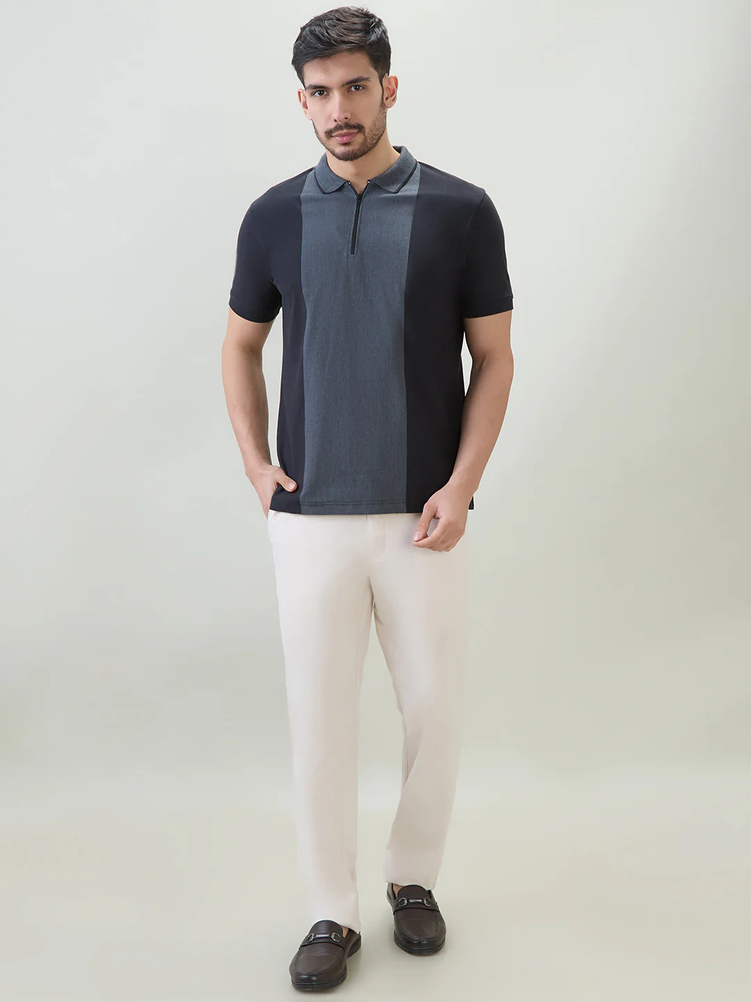 Colorplus Men Black Structure Regular Fit Cotton T-Shirt - Image 5
