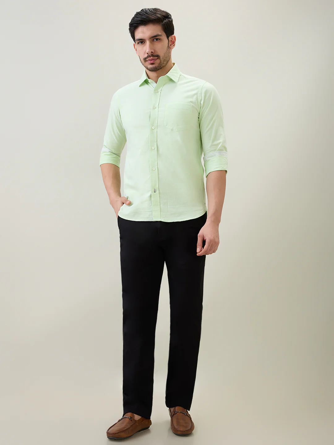 Colorplus Men Black Twill Regular Fit Cotton Blend Trouser - Image 5