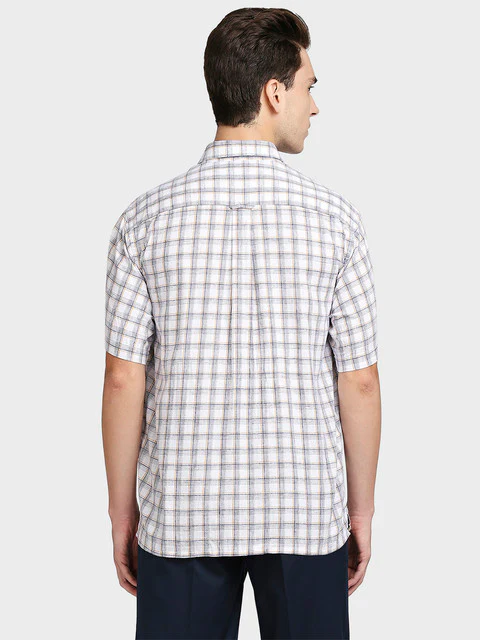 Colorplus Men Blue Checks Classic Fit Linen Blend Shirt - Image 4