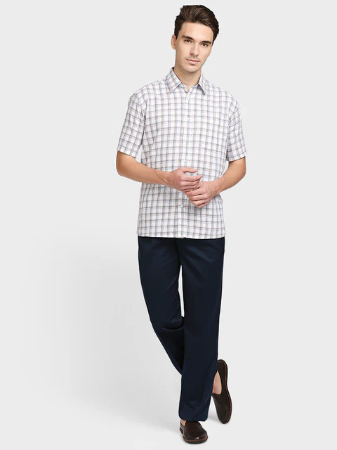 Colorplus Men Blue Checks Classic Fit Linen Blend Shirt - Image 5
