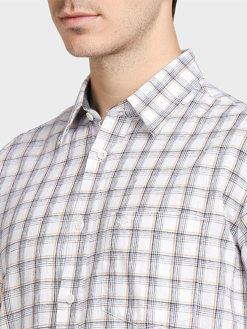 Colorplus Men Blue Checks Classic Fit Linen Blend Shirt - Image 6