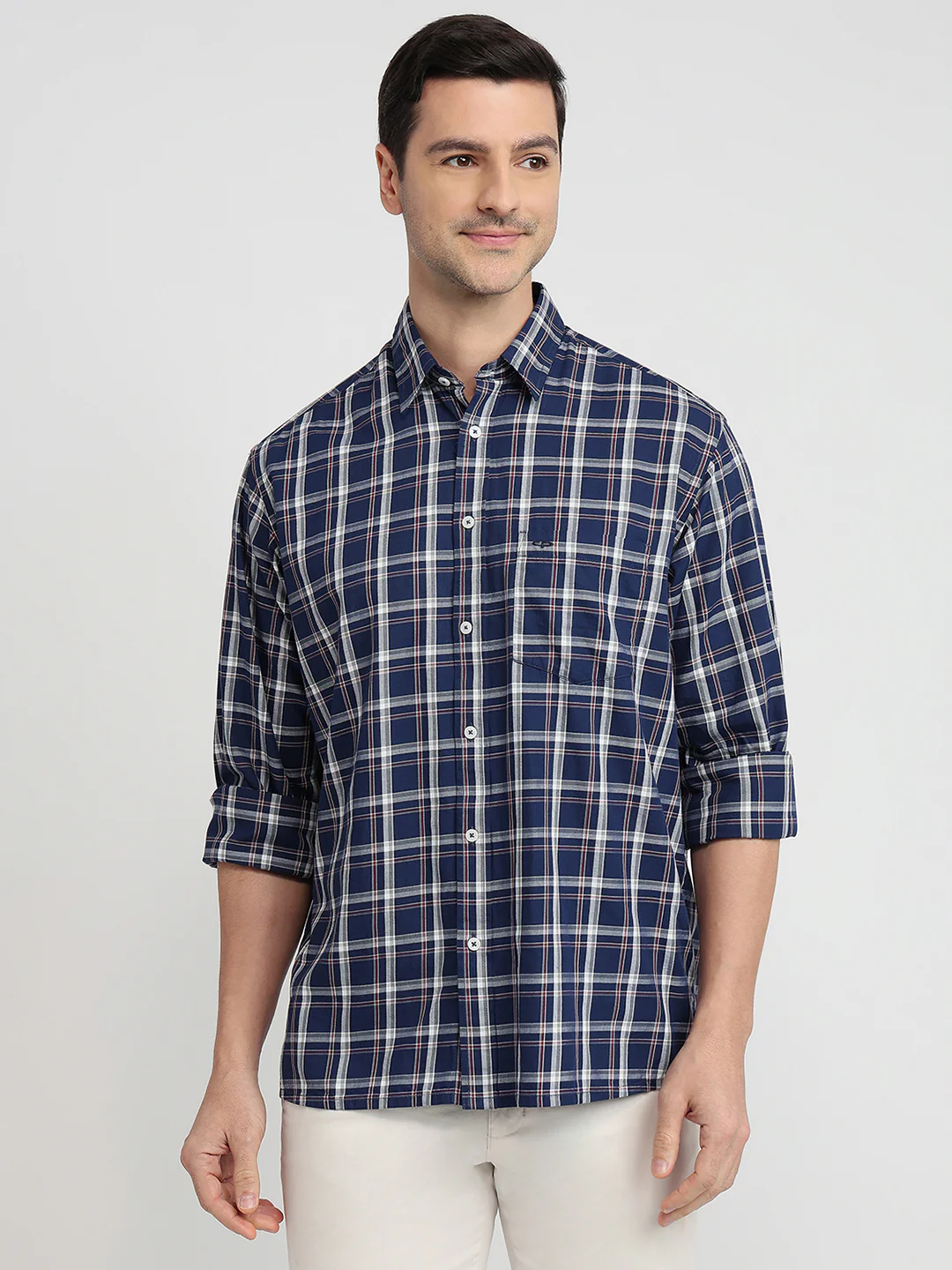 Colorplus Men Blue Checks Comfort Fit Cotton Casual Shirt