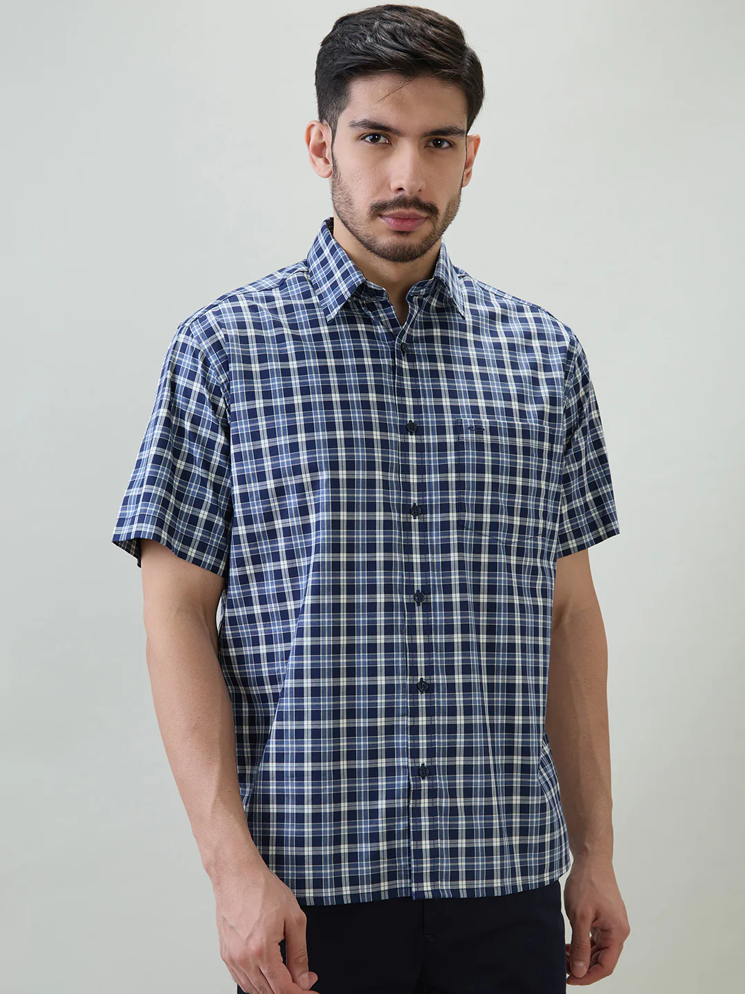 Colorplus Men Blue Checks Comfort Fit Cotton Casual Shirt