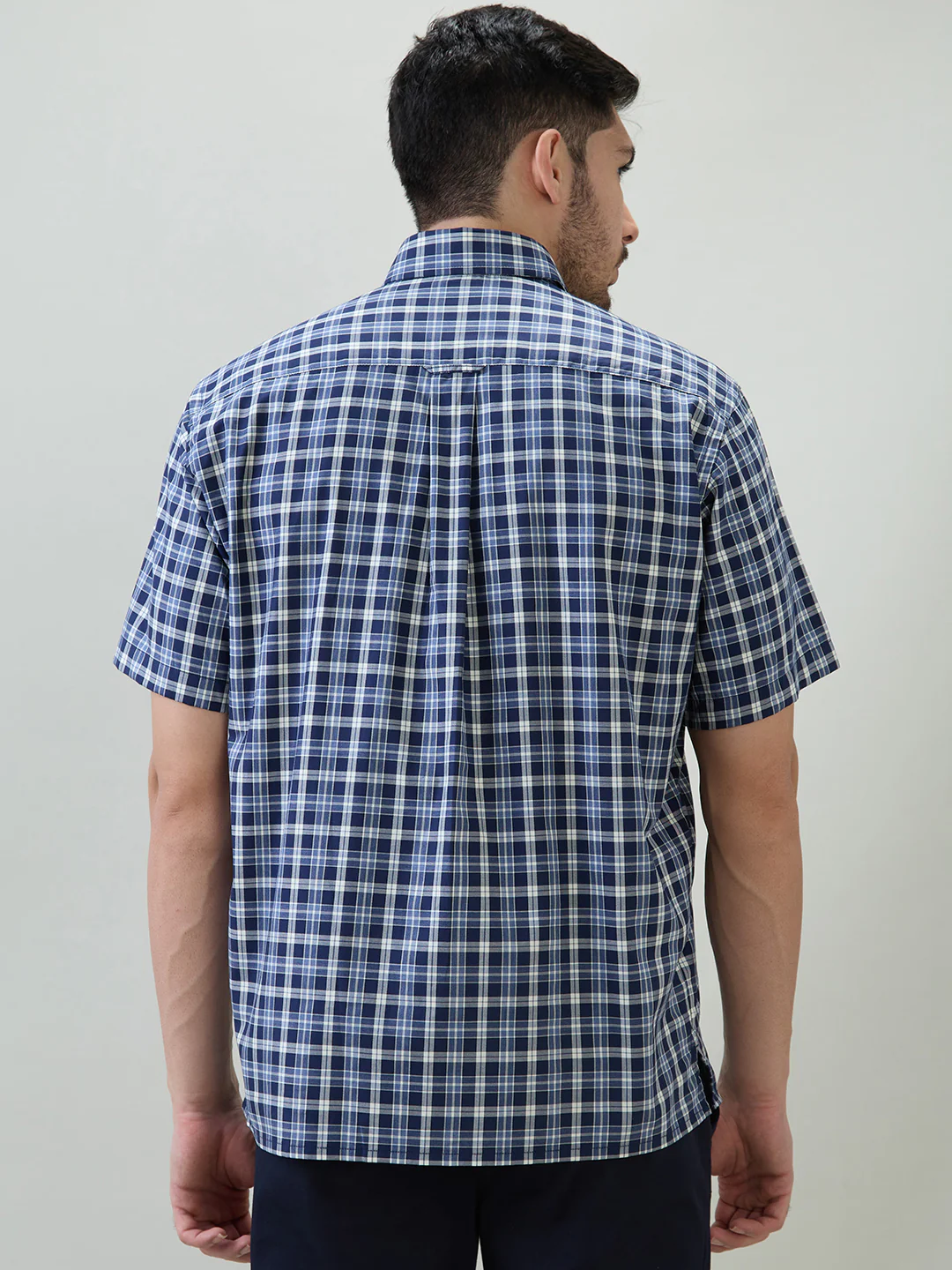 Colorplus Men Blue Checks Comfort Fit Cotton Casual Shirt - Image 4