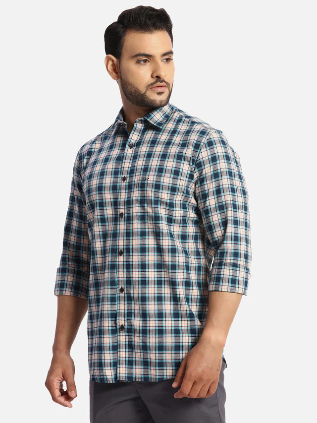 Colorplus Men Blue Regular Fit Checks Casual Shirt - Image 3
