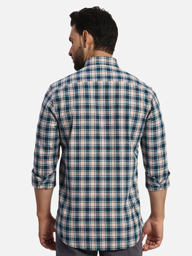 Colorplus Men Blue Regular Fit Checks Casual Shirt - Image 4