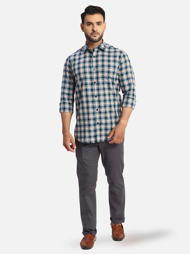 Colorplus Men Blue Regular Fit Checks Casual Shirt - Image 5