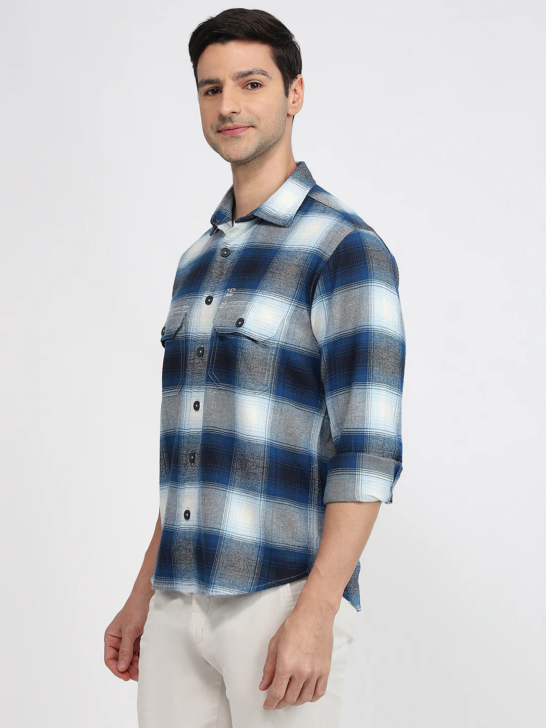 Colorplus Men Blue Checks Regular Fit Cotton Casual Shirt - Image 2