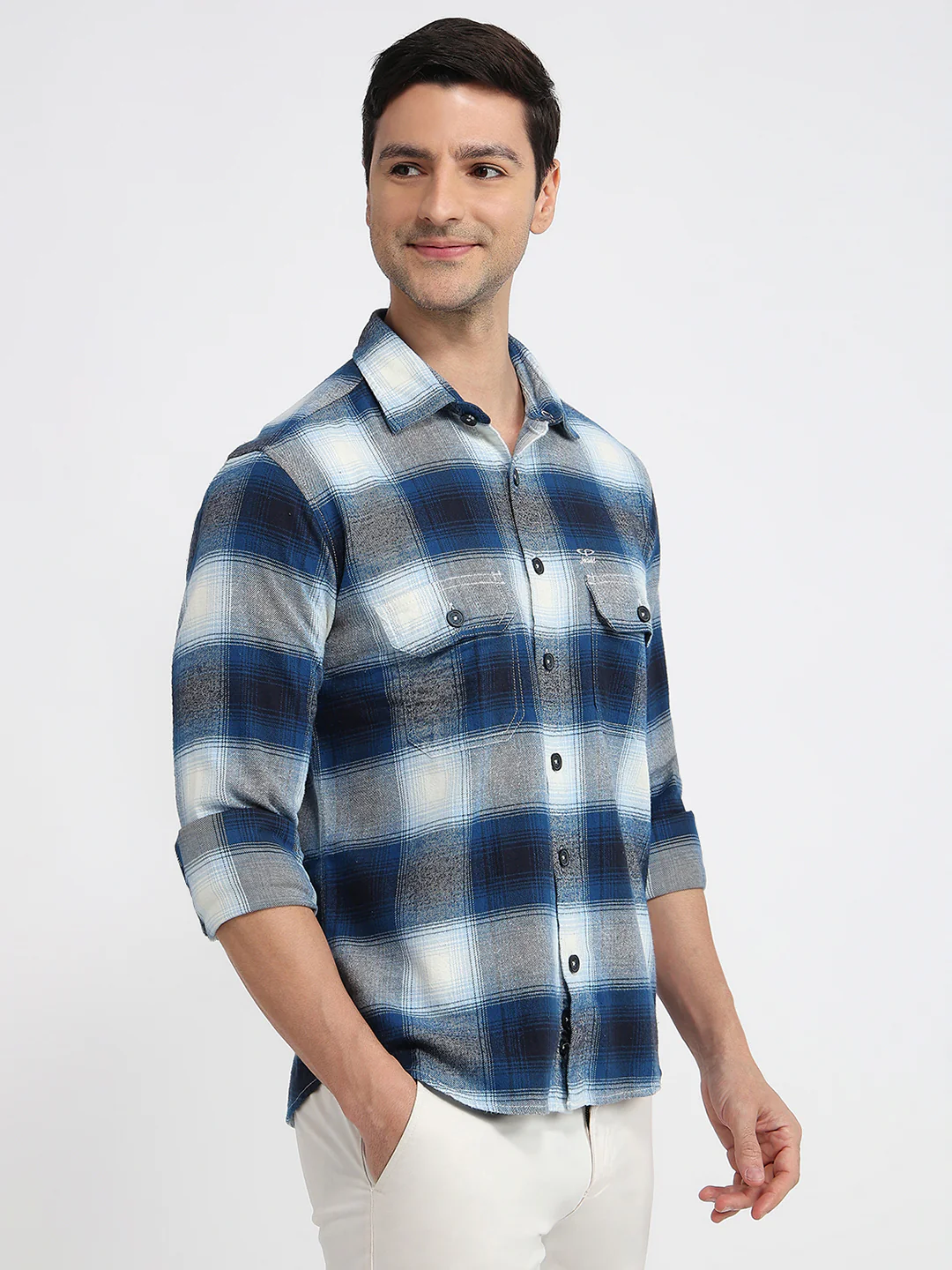 Colorplus Men Blue Checks Regular Fit Cotton Casual Shirt - Image 3