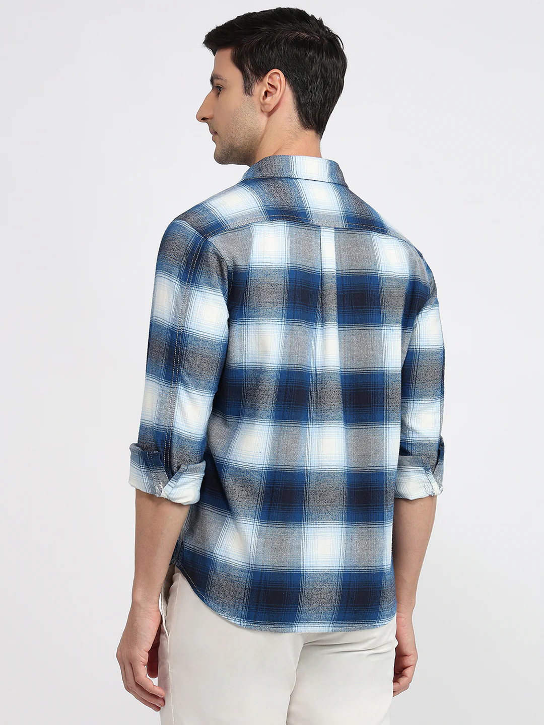 Colorplus Men Blue Checks Regular Fit Cotton Casual Shirt - Image 4