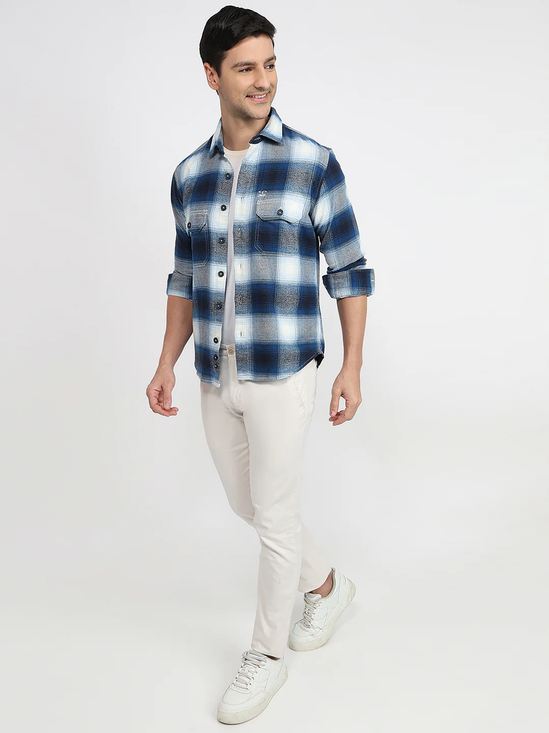 Colorplus Men Blue Checks Regular Fit Cotton Casual Shirt - Image 5
