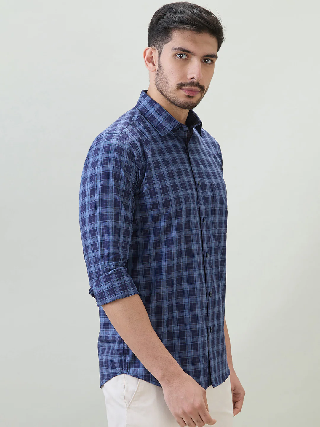 Colorplus Men Blue Checks Regular Fit Cotton Casual Shirt - Image 2