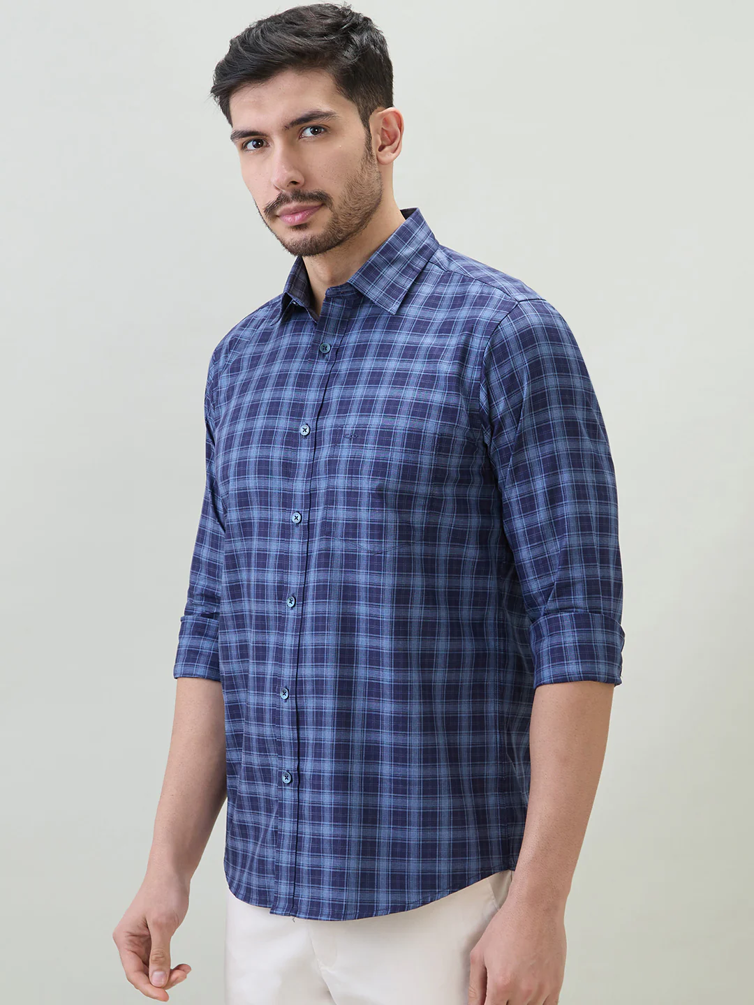 Colorplus Men Blue Checks Regular Fit Cotton Casual Shirt - Image 3