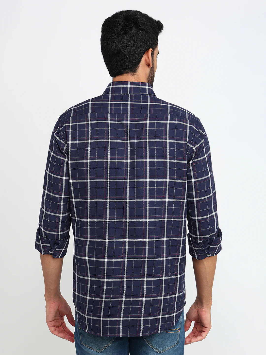 Colorplus Men Blue Checks Regular Fit Cotton Casual Shirt - Image 4