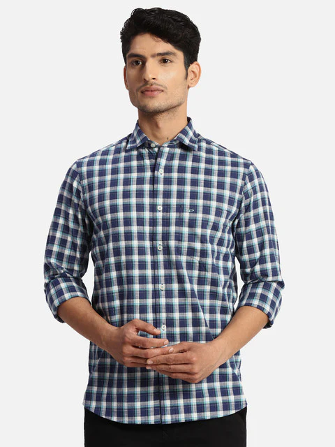 Colorplus Men Blue Checks Regular Fit Cotton Casual Shirts