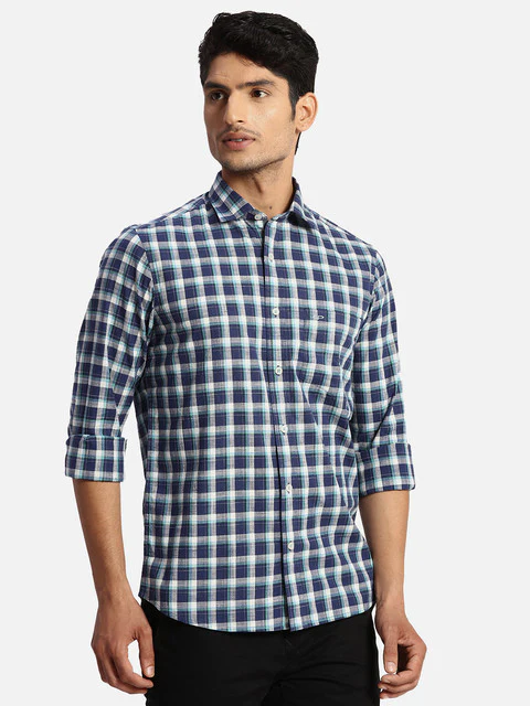 Colorplus Men Blue Checks Regular Fit Cotton Casual Shirts - Image 2