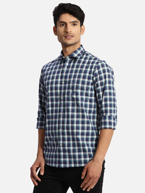Colorplus Men Blue Checks Regular Fit Cotton Casual Shirts - Image 3