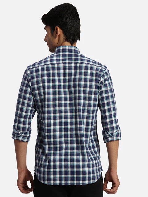 Colorplus Men Blue Checks Regular Fit Cotton Casual Shirts - Image 4