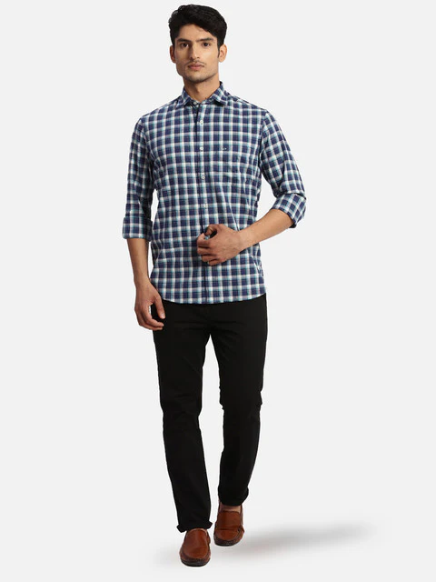 Colorplus Men Blue Checks Regular Fit Cotton Casual Shirts - Image 5