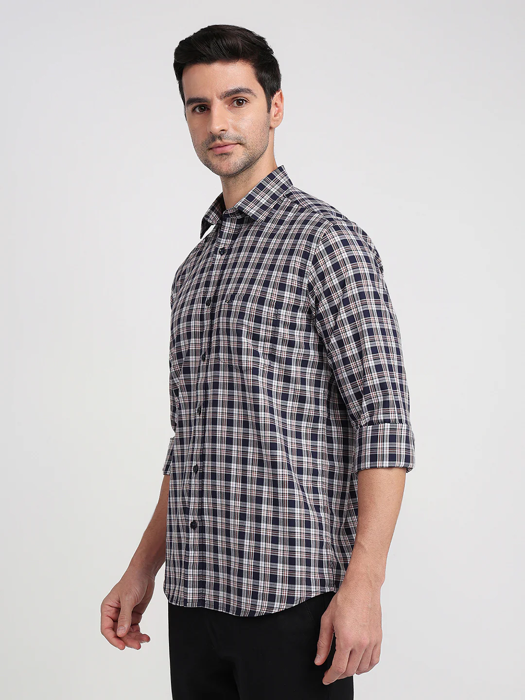 Colorplus Men Blue Checks Regular Fit Cotton Full Sleeve Casual Shirt - Image 2